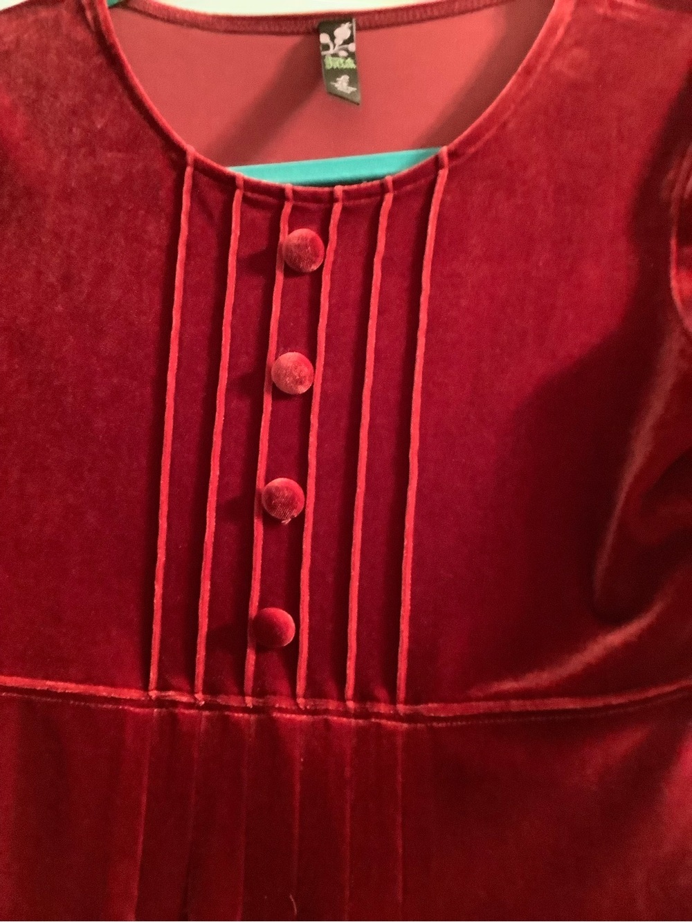 Girls' Red Velvet Midi Dress with Faux Button Front - Picture 2 of 6